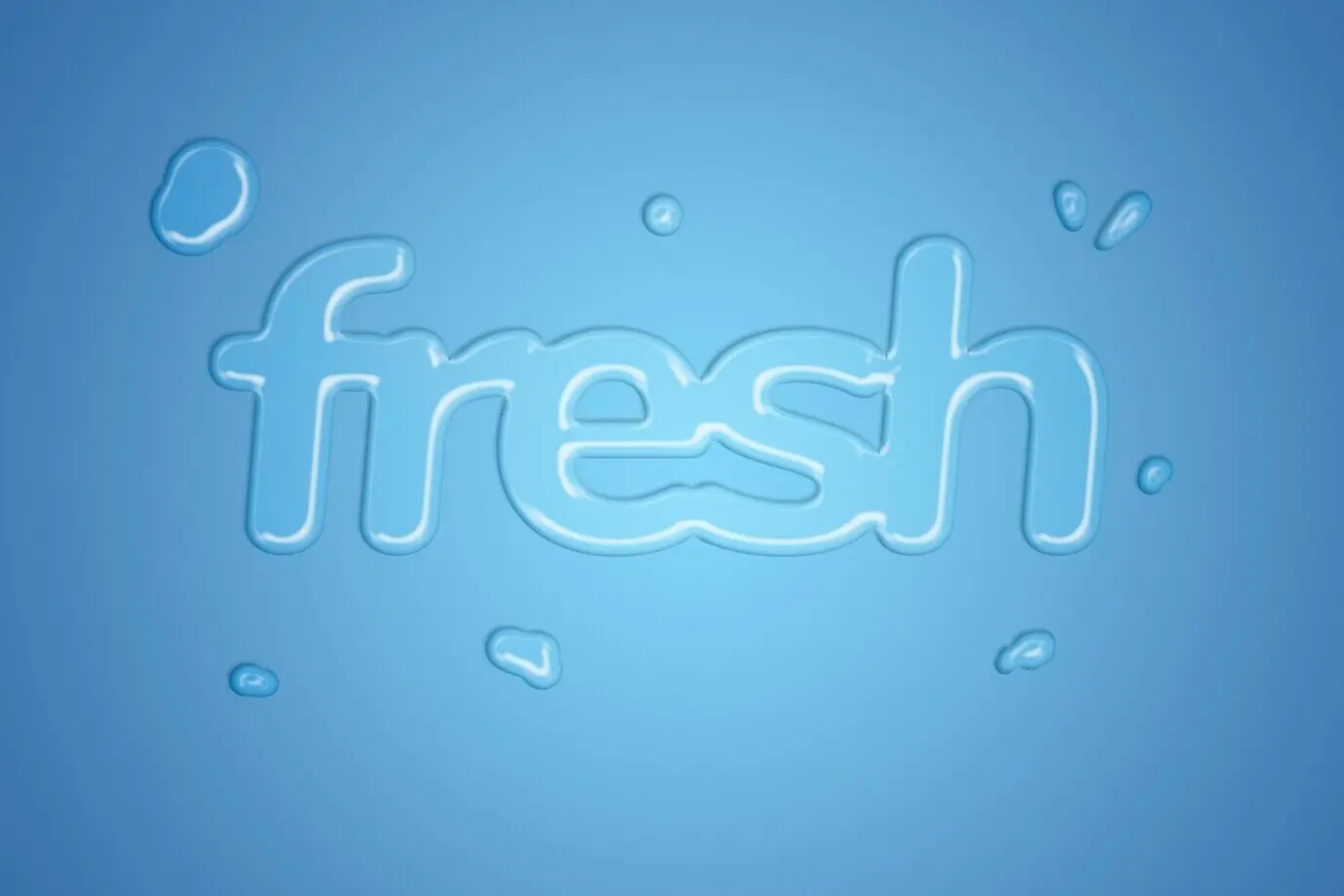 Typografie im Stil spritzenden frischen Wassers auf blauem Verlaufshintergrund.